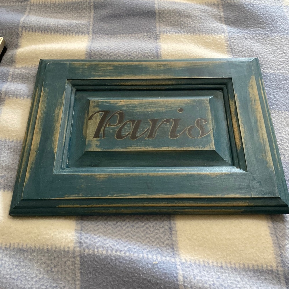 “Paris” wall plaque.  Hand painted. Solid and well made.
